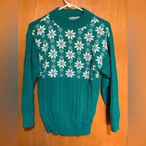 Vintage Green Snowflake Knit Sweater ❄️🎄 Cozy Winter Holiday‎ Pullover- medium